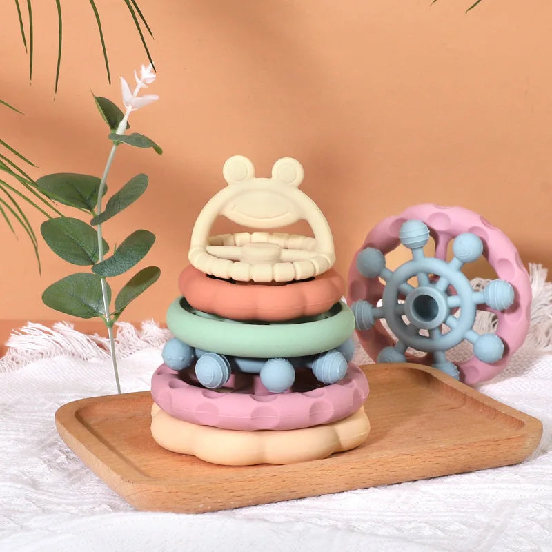 Zibblo Montessori Stacking & Teething Toy — Silicone Sensory Toy for Babies