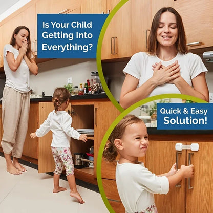 Zibblo Baby Safety Locks 10-Pack — Adhesive Cabinet & Drawer Locks, No Drill