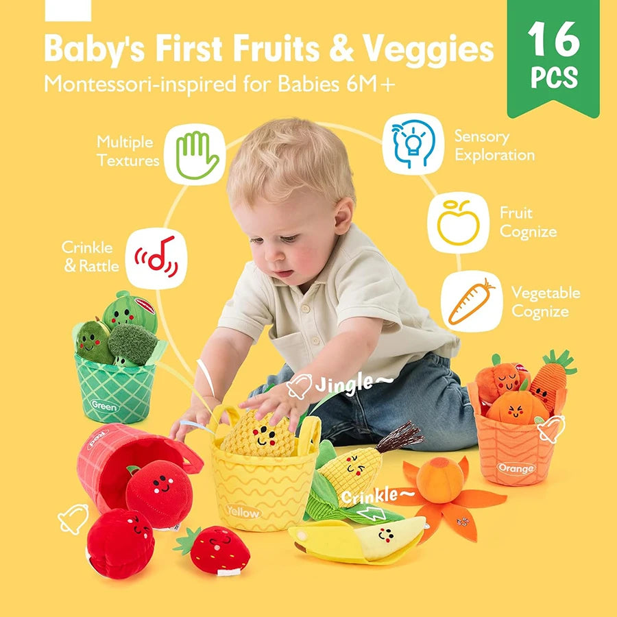 Zibblo Sensory Fruits & Veggies Sorting Set — Montessori Learning Toy for Toddlers