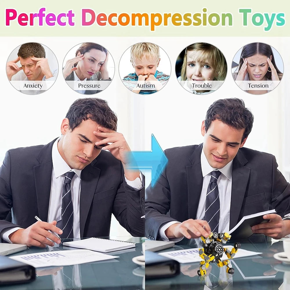 Zibblo Transformer Fidget Spinners 4-Pack — Sensory Stress Toy for Kids