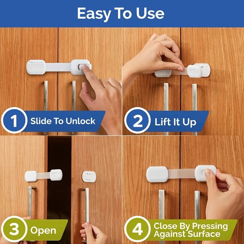 Zibblo Baby Safety Locks 10-Pack — Adhesive Cabinet & Drawer Locks, No Drill