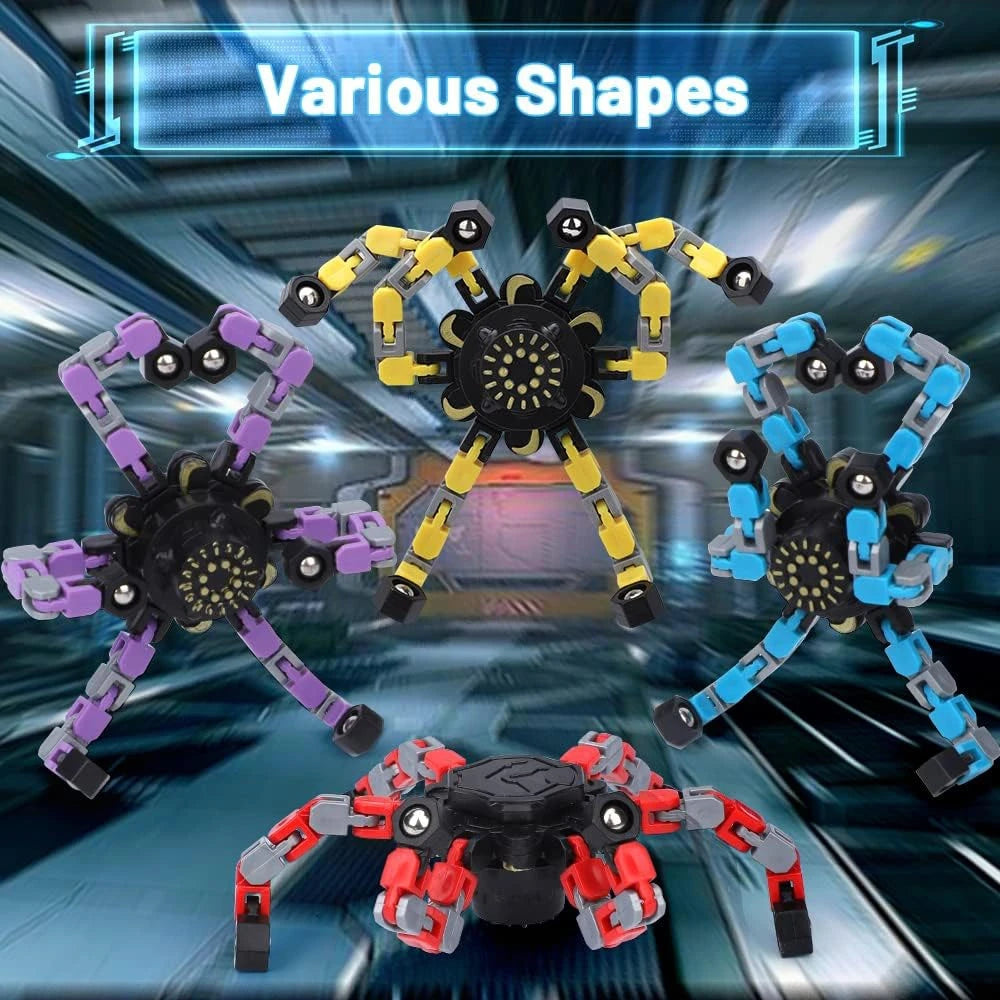Zibblo Transformer Fidget Spinners 4-Pack — Sensory Stress Toy for Kids