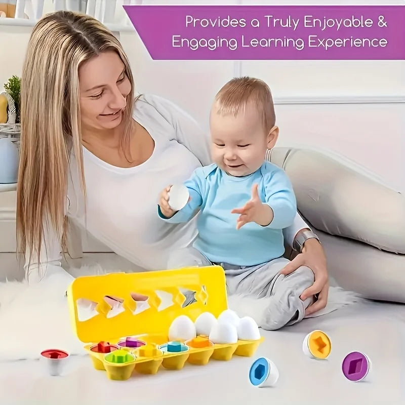 Zibblo Montessori Geometric Eggs — Shape Matching & Color Sorting Toy for Toddlers