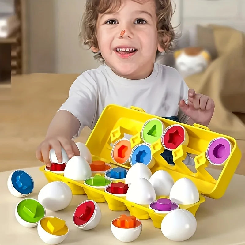 Zibblo Montessori Geometric Eggs — Shape Matching & Color Sorting Toy for Toddlers