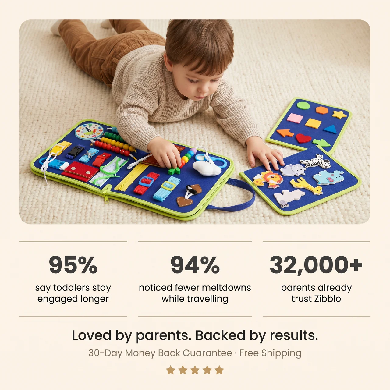 Zibblo Montessori Busy Board — Sensory & Fine Motor Learning Toy for Toddlers