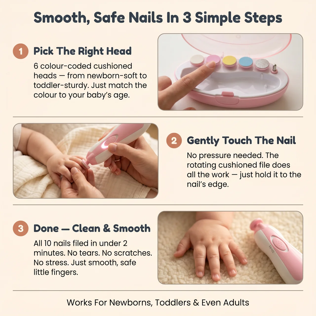 Zibblo Electric Baby Nail Trimmer — Safe Nail File for Newborns & Infants