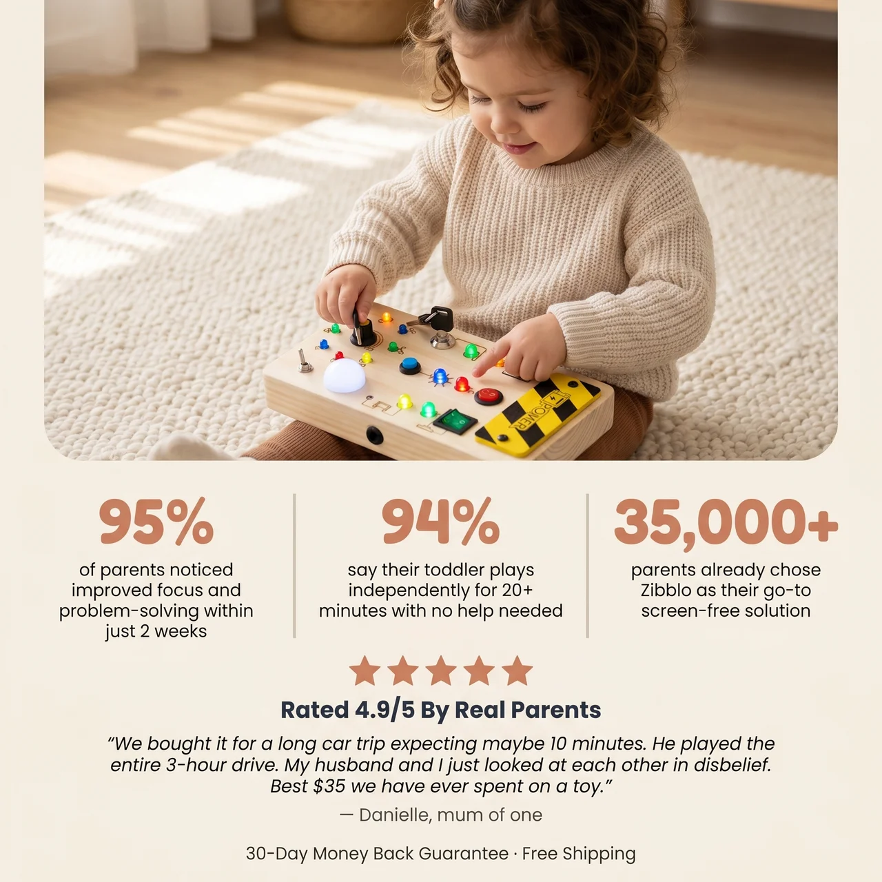 Zibblo Montessori Switch Board — Sensory Light Switch Toy for Toddlers 1-3