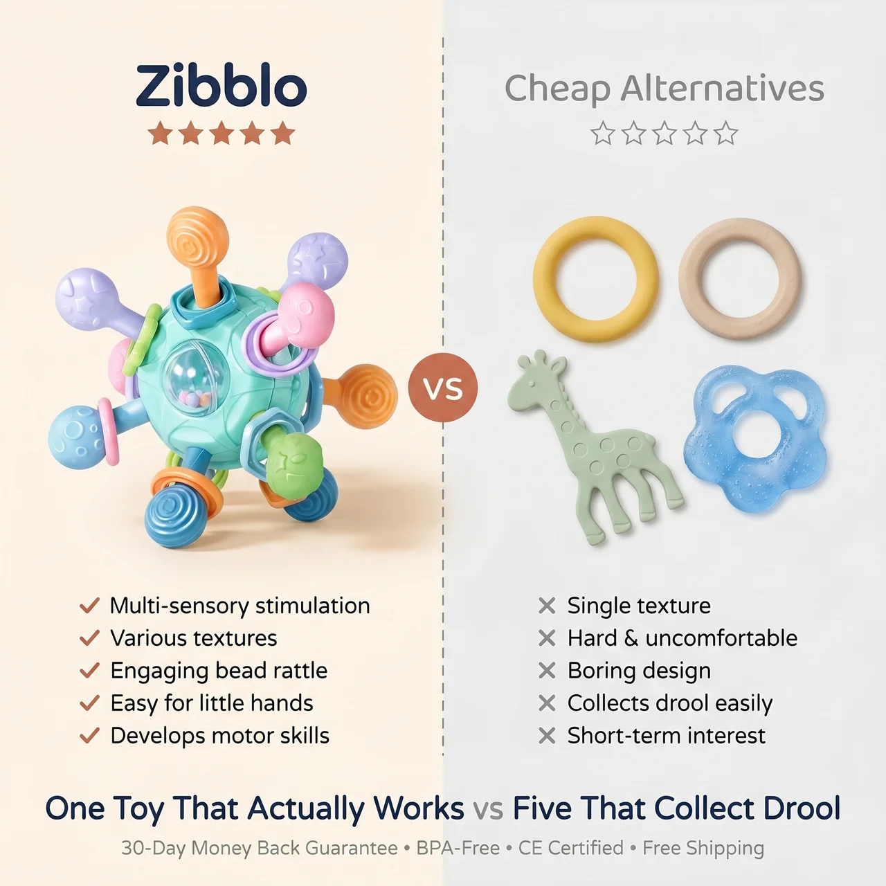 Zibblo Sensory Teething Toy — Soft Silicone Teether for Babies