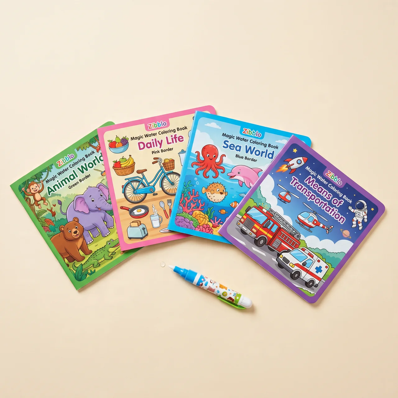 Zibblo Magic Water Coloring Book — Reusable Mess-Free Painting Toy for Kids