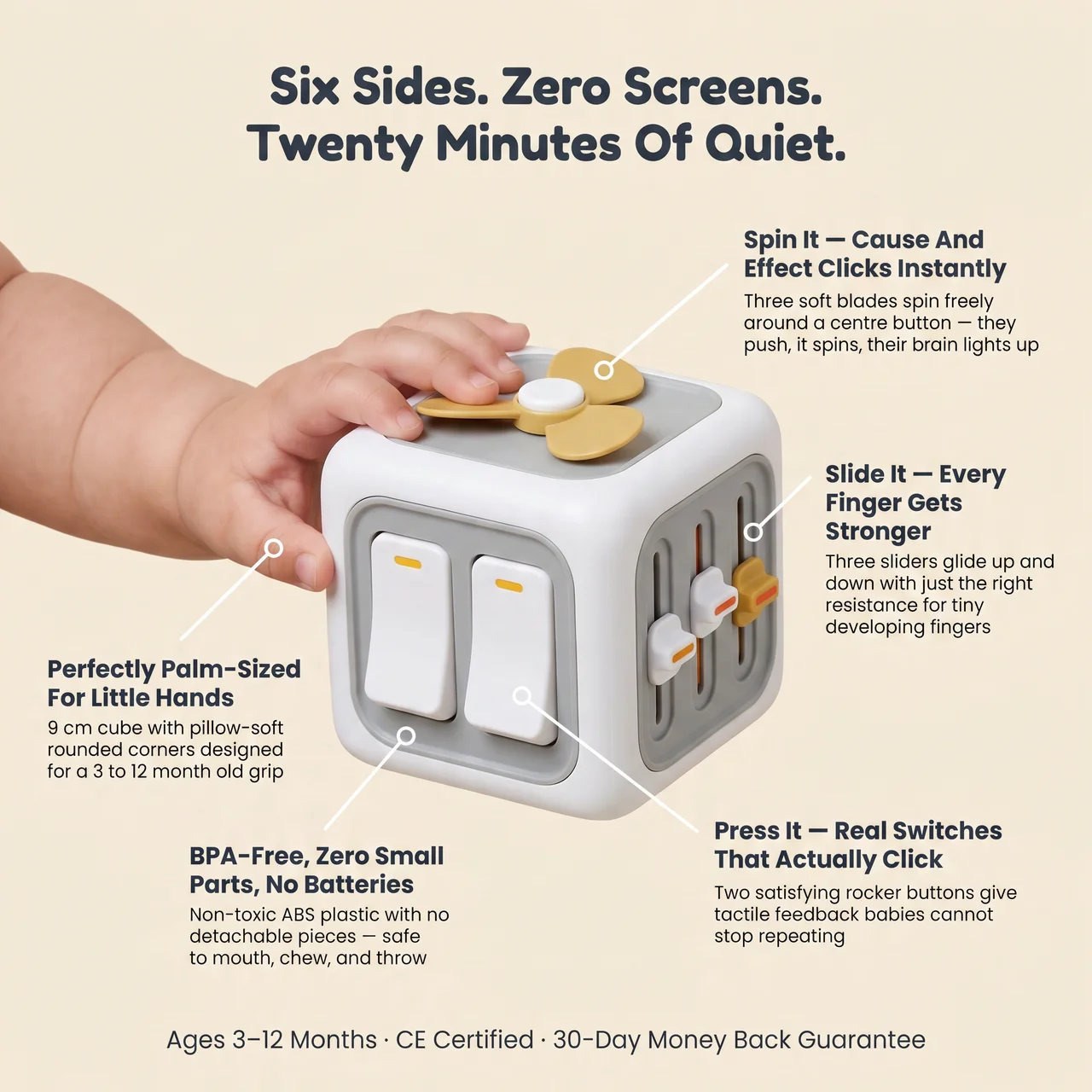 Zibblo Montessori Busy Cube — Sensory Activity & Fine Motor Toy for Toddlers