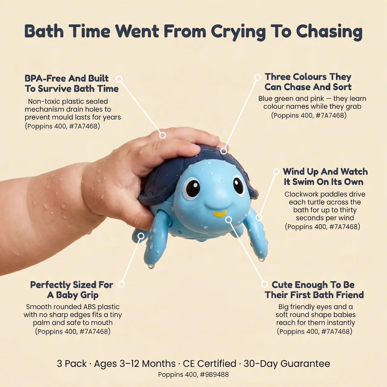 Zibblo Turtle Bath Toys 3-Pack — Floating Water Toys for Toddlers
