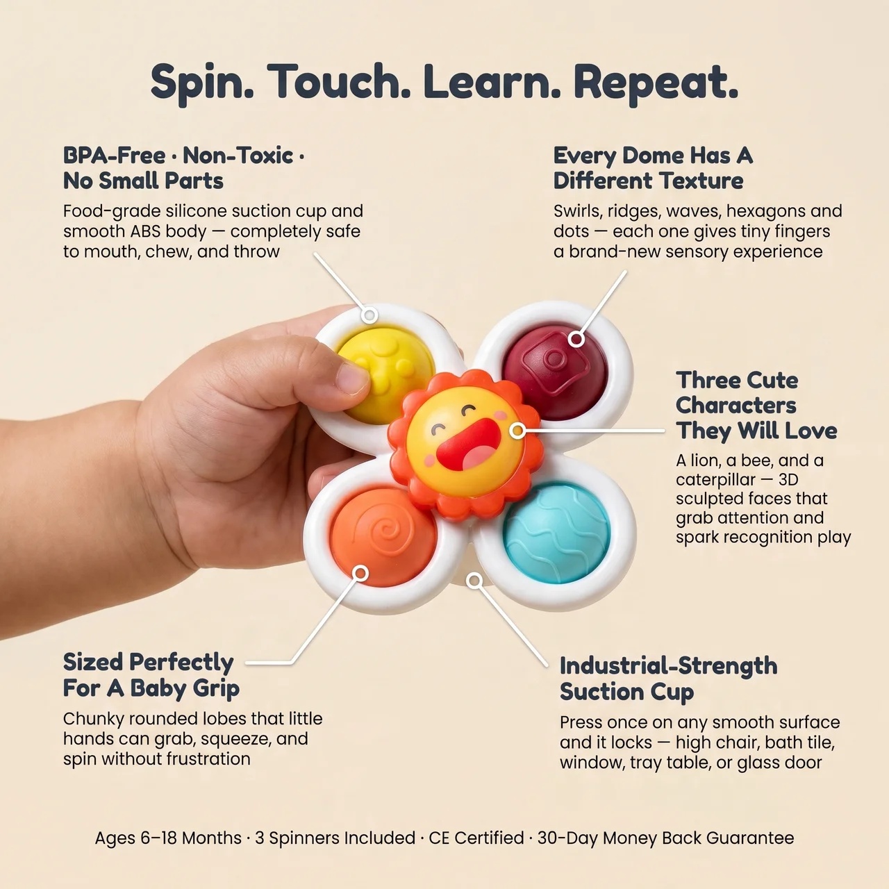 Zibblo Suction Cup Fidget Spinner — Sensory Spinning Toy for Toddlers & Kids