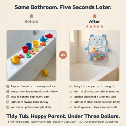 Zibblo Mesh Bath Toy Organizer — Quick-Dry Bathtub Storage Bag with Hooks