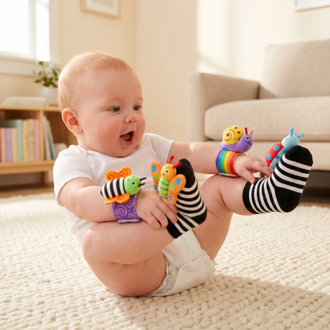 Zibblo Rattle Toy Socks — Sensory Foot Finder Rattle Socks for Babies
