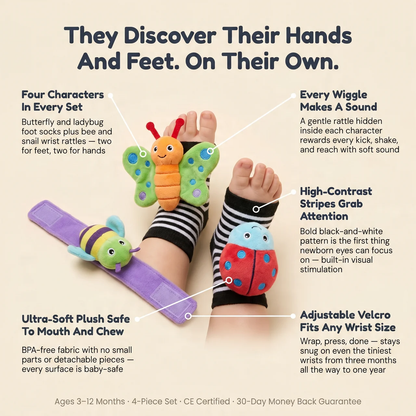 Zibblo Rattle Toy Socks — Sensory Foot Finder Rattle Socks for Babies