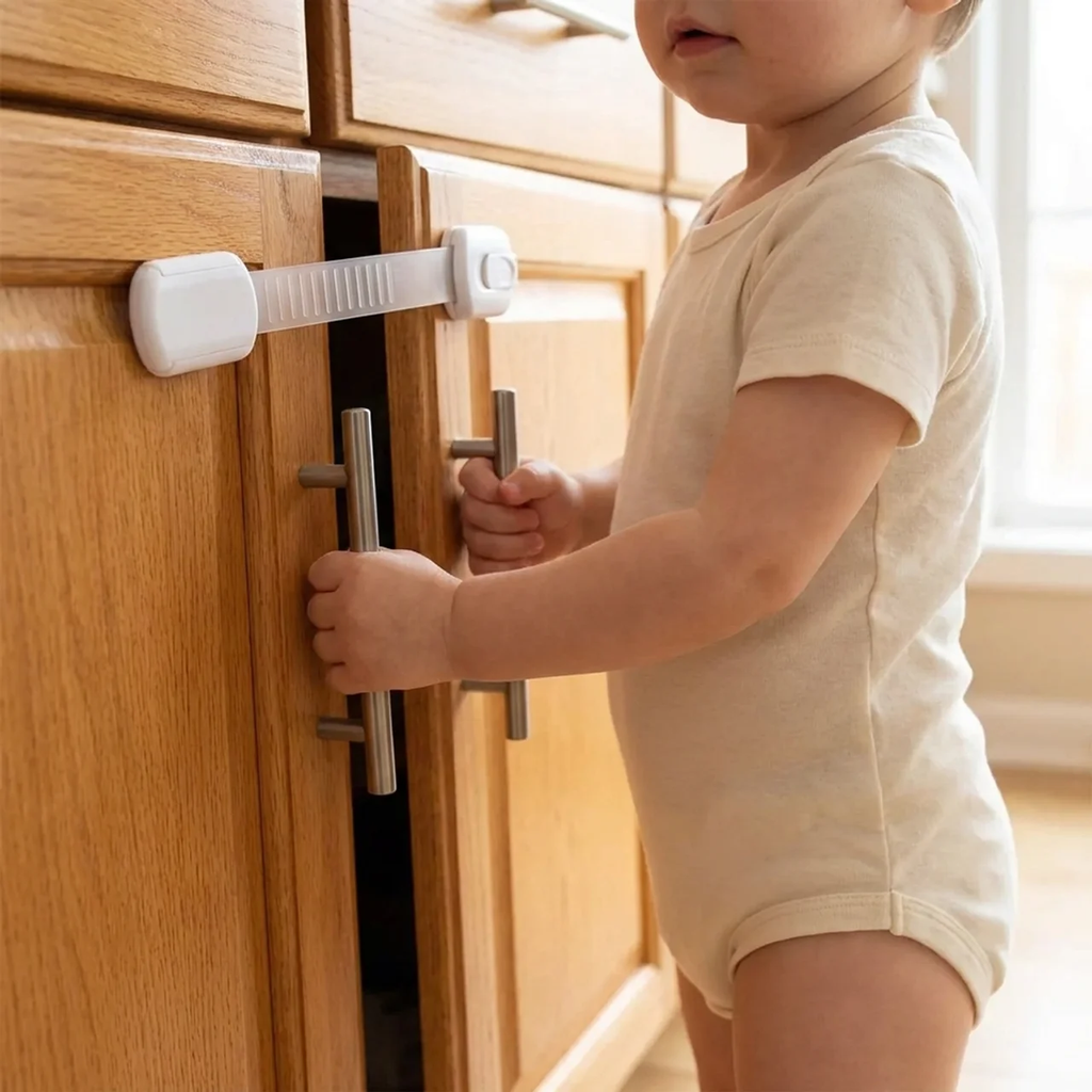 Zibblo Baby Safety Locks 10-Pack — Adhesive Cabinet & Drawer Locks, No Drill