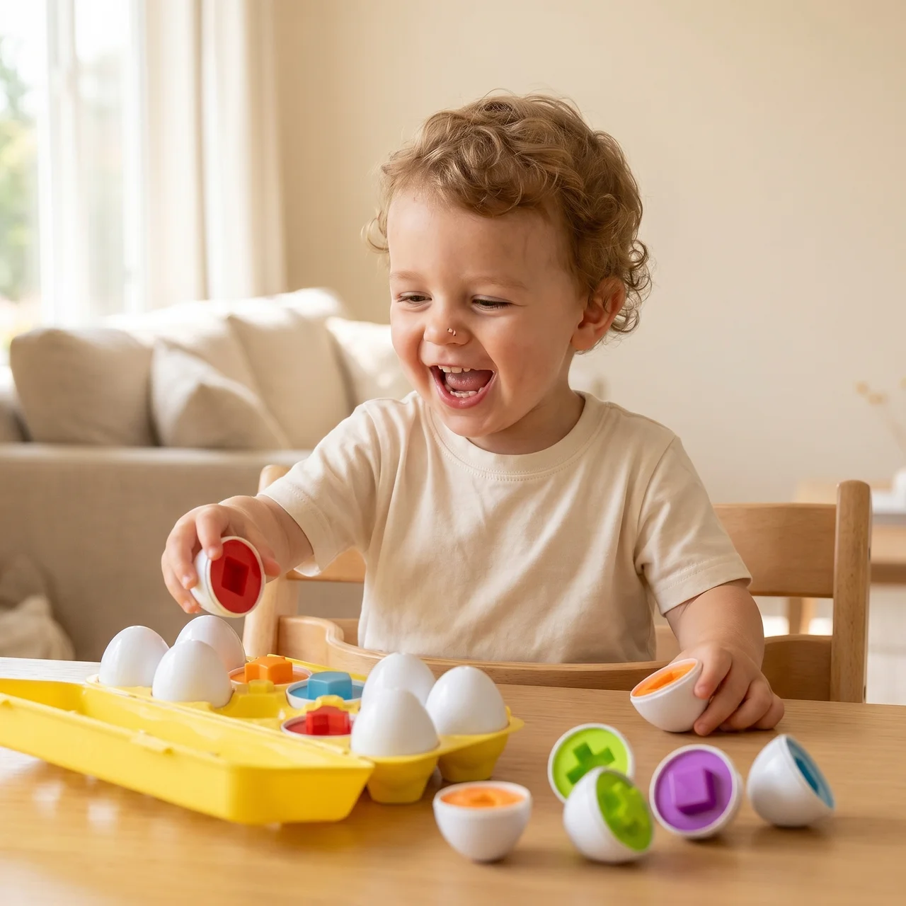 Zibblo Montessori Geometric Eggs — Shape Matching & Color Sorting Toy for Toddlers