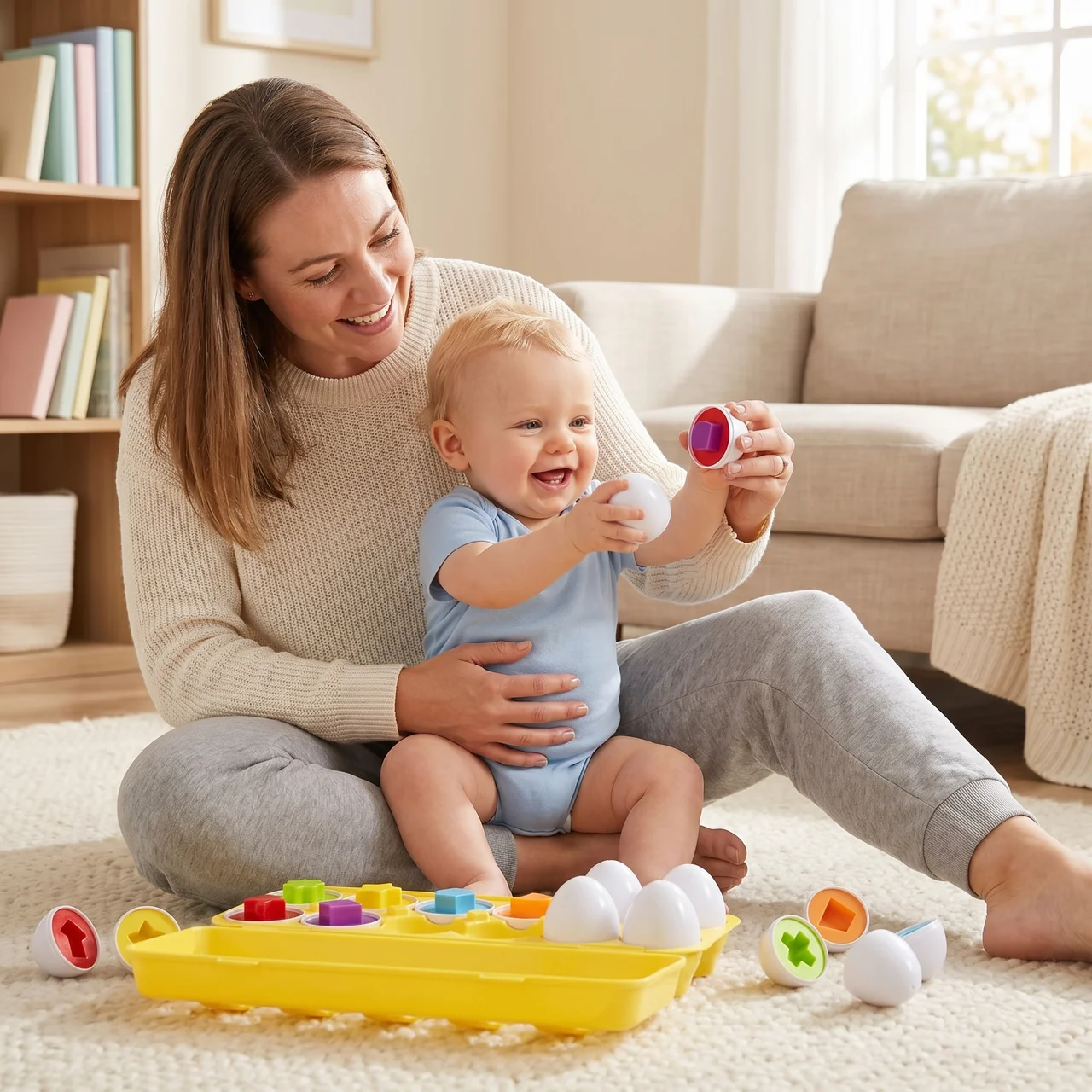 Zibblo Montessori Geometric Eggs — Shape Matching & Color Sorting Toy for Toddlers