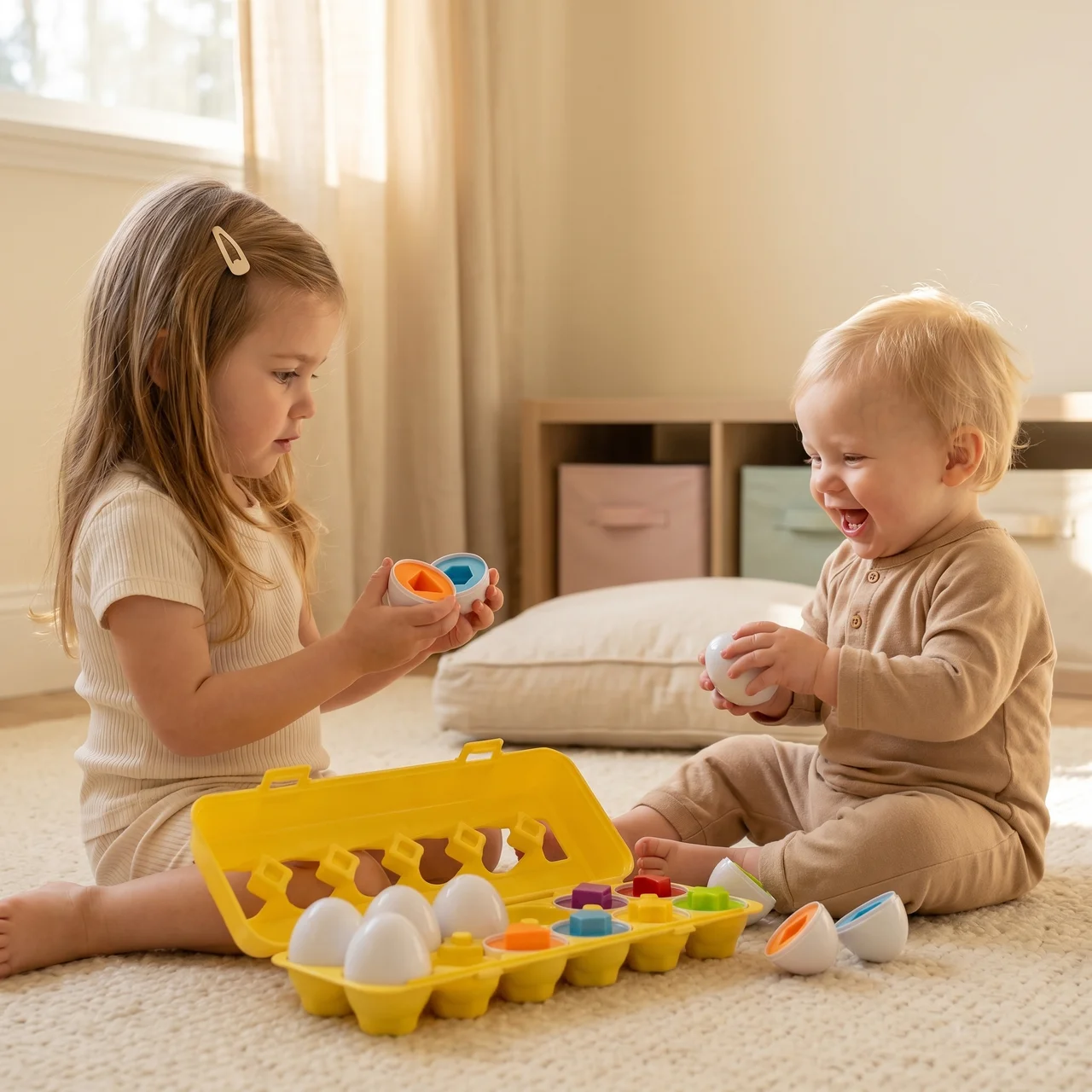 Zibblo Montessori Geometric Eggs — Shape Matching & Color Sorting Toy for Toddlers
