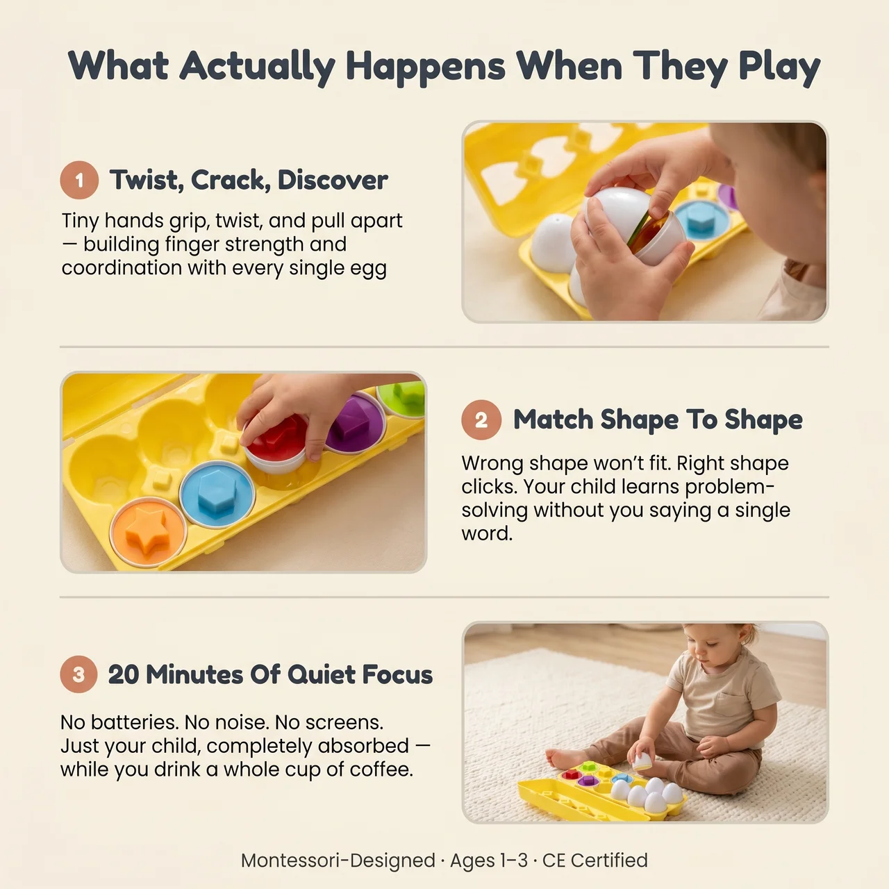 Zibblo Montessori Geometric Eggs — Shape Matching & Color Sorting Toy for Toddlers