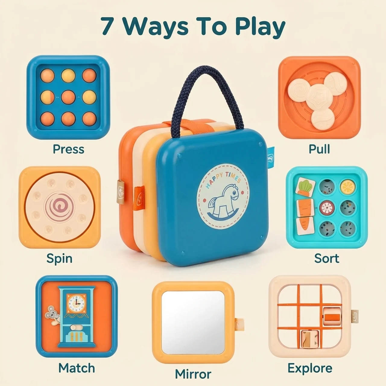 Zibblo 7-in-1 Montessori Activity Cube — Sensory Busy Toy for Toddlers